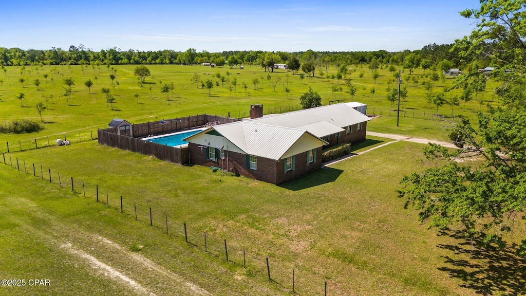 aerial view featuring a rural view