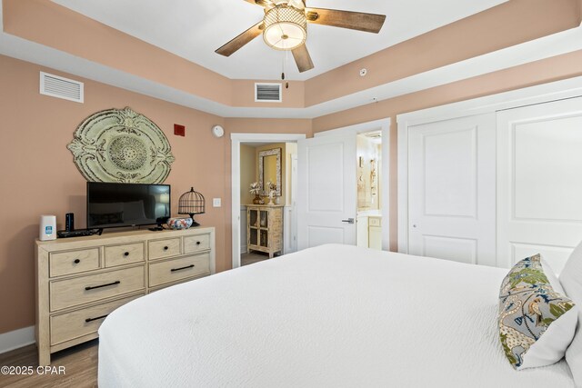 15928 Front Beach Rd Unit 3 2005, Panama City Beach, FL 32413 - full bathroom with a shower stall, toilet, wainscoting, vanity, and a ceiling fan