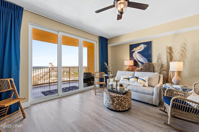 15928 Front Beach Rd Unit 3 2005, Panama City Beach, FL 32413 - living room with wood finished floors and ceiling fan