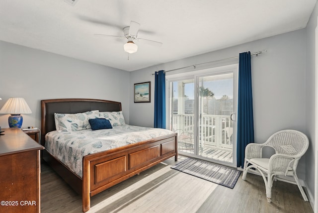 17670 Front Beach Rd Unit B8, Panama City Beach, FL 32413 - bedroom with ceiling fan, baseboards, access to outside, and light wood-style flooring