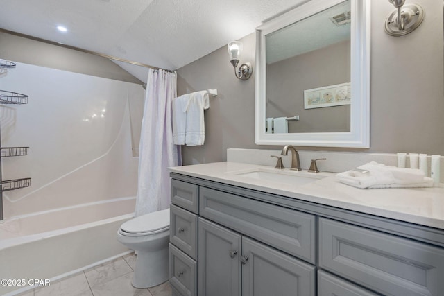 17670 Front Beach Rd Unit B8, Panama City Beach, FL 32413 - bathroom with toilet, visible vents, shower / bath combo with shower curtain, marble finish floor, and vanity