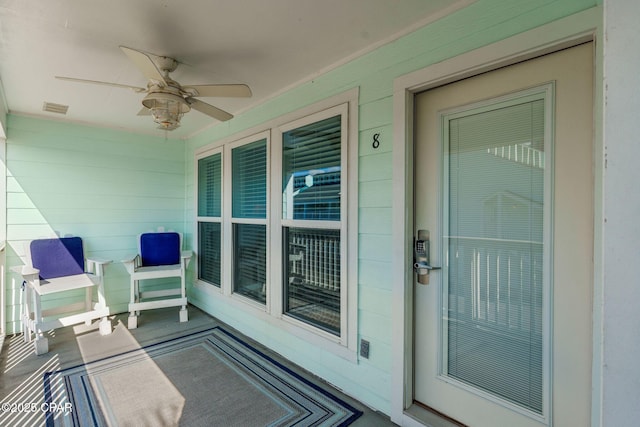 17670 Front Beach Rd Unit B8, Panama City Beach, FL 32413 - view of patio with ceiling fan, visible vents, and covered porch