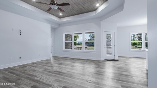 1113 New Hampshire Ave, Lynn Haven, FL 32444 - empty room featuring ceiling fan, wood finished floors, a raised ceiling, and wood ceiling