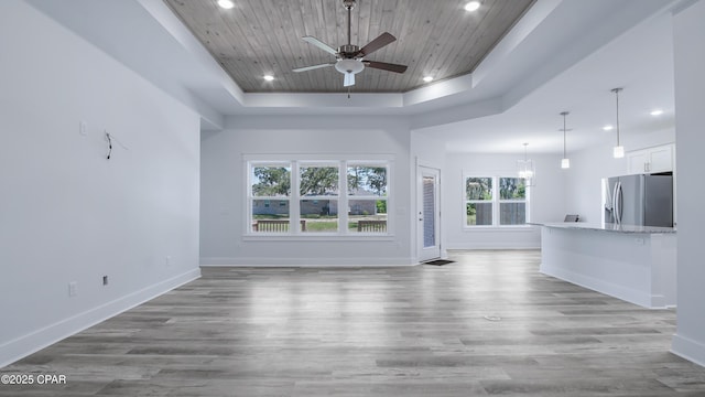 1113 New Hampshire Ave, Lynn Haven, FL 32444 - unfurnished living room with recessed lighting, a raised ceiling, ceiling fan, and wood ceiling