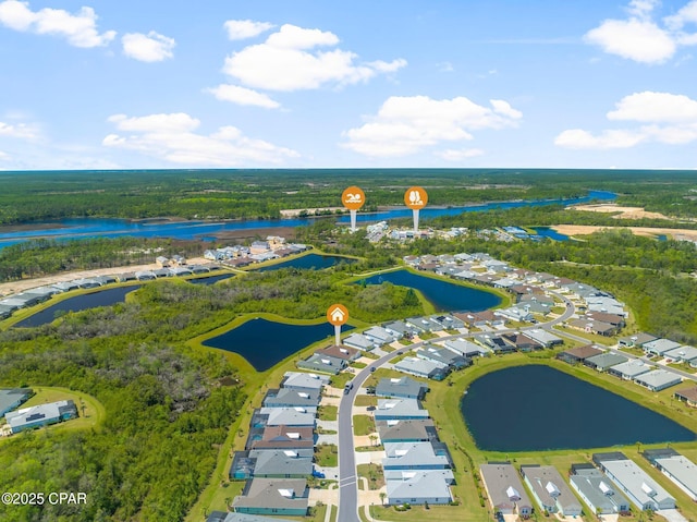 bird's eye view with a water view and a residential view