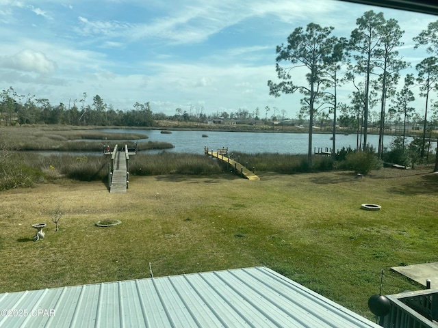 312 Sukoshi Dr, Panama City, FL 32404 - dock area with a water view and a yard