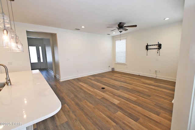 3116 Veranda Ave, Panama City, FL 32405 - interior space with recessed lighting, dark wood finished floors, a ceiling fan, and baseboards