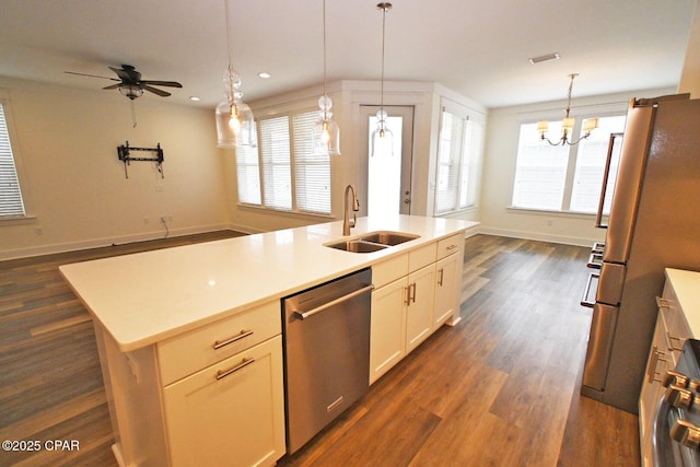 3116 Veranda Ave, Panama City, FL 32405 - kitchen with recessed lighting, visible vents, a sink, appliances with stainless steel finishes, and dark wood-style flooring