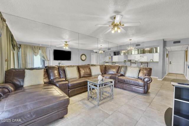 520 Richard Jackson Blvd Unit 2005, Panama City Beach, FL 32407 - living area featuring visible vents, a textured ceiling, and ceiling fan