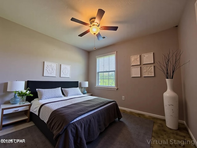 4873 Donna Dr, Marianna, FL 32446 - carpeted bedroom featuring ceiling fan, baseboards, and visible vents
