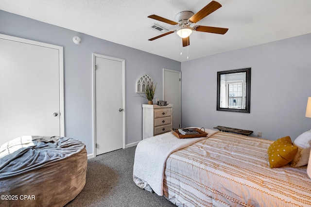 17462 Front Beach Rd Unit 33D, Panama City Beach, FL 32413 - bedroom with carpet floors, a ceiling fan, visible vents, and baseboards