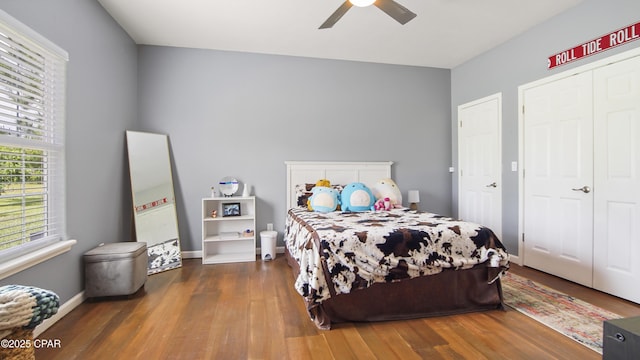 10583 State Road 20, Clarksville, FL 32430 - bedroom with baseboards, ceiling fan, wood finished floors, and a closet
