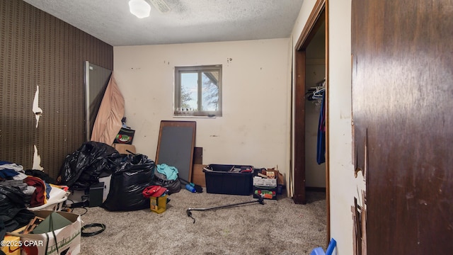 bedroom featuring carpet floors and a textured ceiling