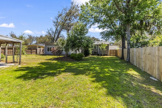 view of yard with a fenced backyard
