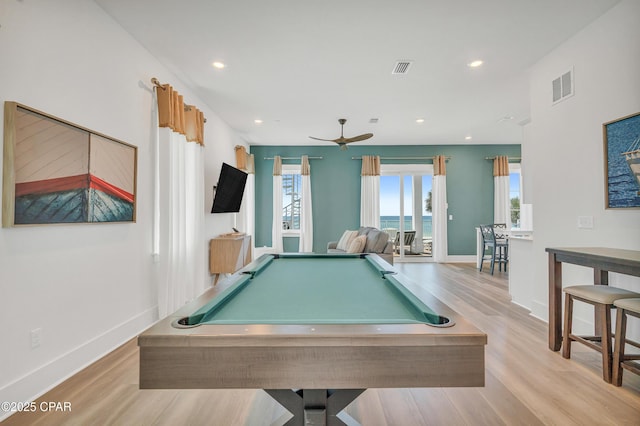 13643 Front Beach Rd, Panama City Beach, FL 32413 - game room featuring light wood-type flooring, a ceiling fan, recessed lighting, and pool table