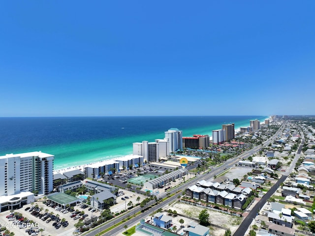 drone / aerial view with a water view and a city view
