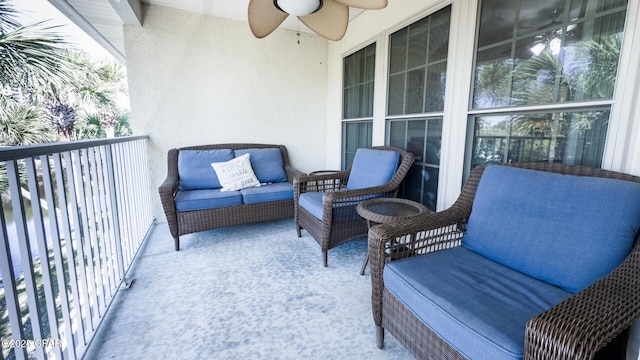 balcony with a ceiling fan
