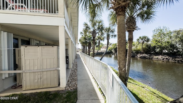 view of home's exterior featuring a water view