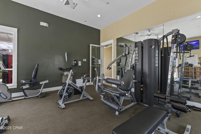 9300 Baytowne Wharf Blvd Unit 528/530, Miramar Beach, FL 32550 - workout area featuring ceiling fan, baseboards, and recessed lighting