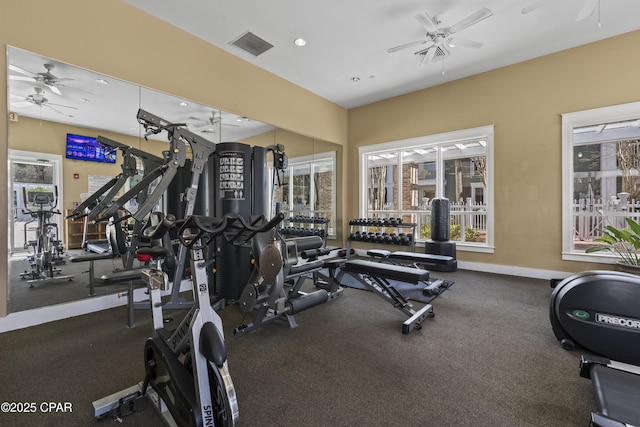 9300 Baytowne Wharf Blvd Unit 528/530, Miramar Beach, FL 32550 - exercise room featuring ceiling fan, recessed lighting, and baseboards