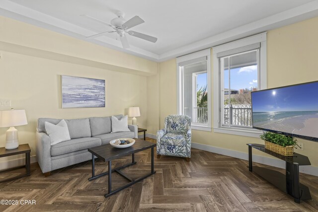 9300 Baytowne Wharf Blvd Unit 528/530, Miramar Beach, FL 32550 - living room featuring baseboards and ceiling fan
