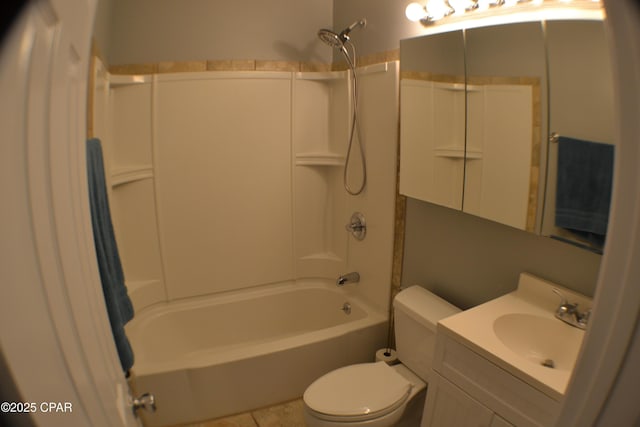 full bathroom with toilet, vanity, and shower / bath combination