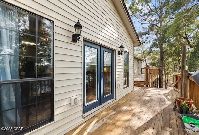 wooden deck with french doors