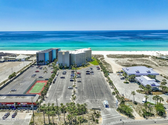 aerial view with a beach view and a water view