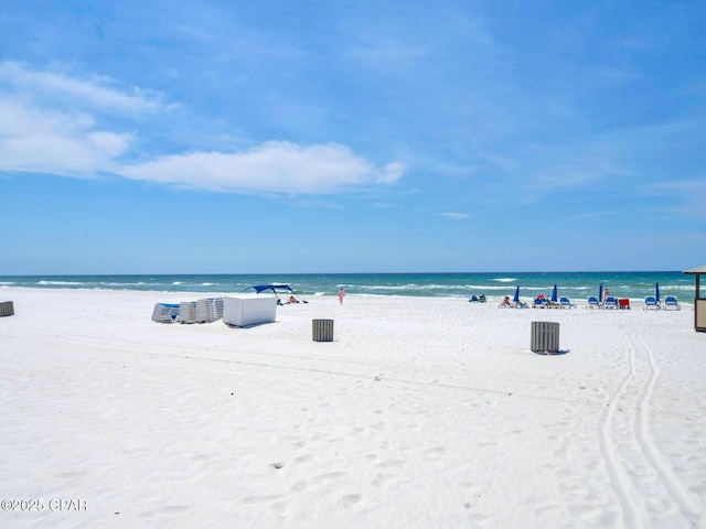 view of water feature featuring a beach view