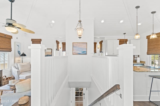 interior space featuring recessed lighting and a ceiling fan