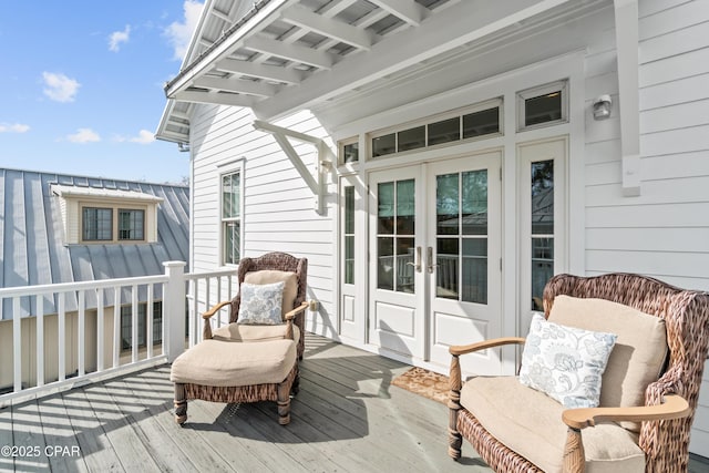 wooden terrace with french doors
