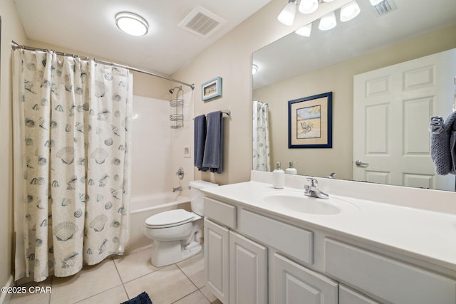 14825 Front Beach Rd Unit 2205, Panama City Beach, FL 32413 - bathroom with toilet, shower / bath combo, visible vents, tile patterned flooring, and vanity