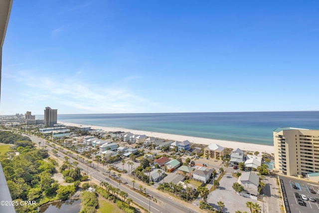 bird's eye view with a beach view and a water view