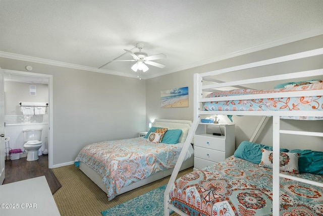 11619 Front Bch Unit 610, Panama City Beach, FL 32407 - bedroom featuring crown molding, wood finished floors, ceiling fan, and connected bathroom