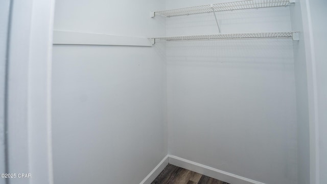 spacious closet with dark wood finished floors