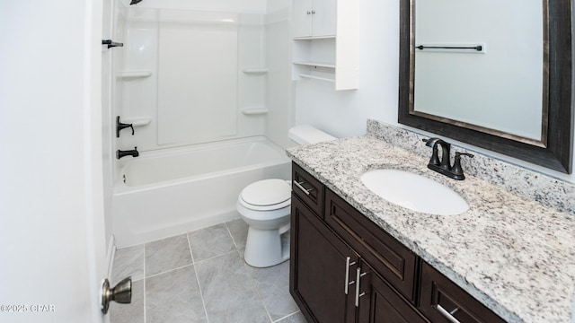 bathroom featuring tile patterned flooring, toilet, vanity, and shower / tub combination