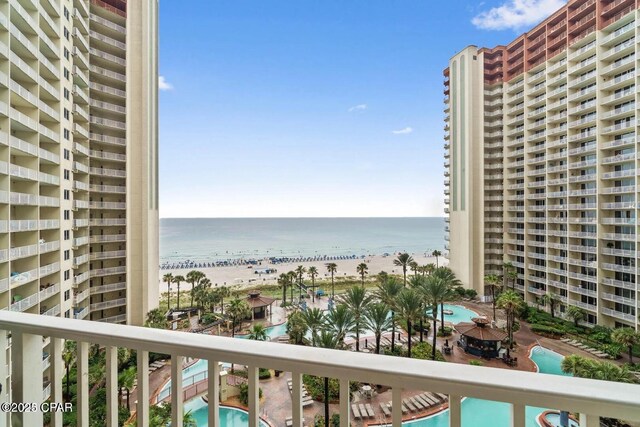 9900 S Thomas Dr Unit 819, Panama City Beach, FL 32408 - balcony with a water view and a view of the beach