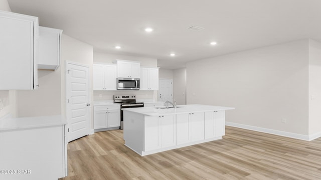 3326 Rachel Pl, Panama City, FL 32409 - kitchen with white cabinets, recessed lighting, appliances with stainless steel finishes, and light wood-style floors