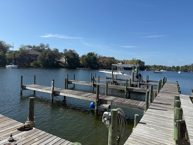 view of dock with a water view