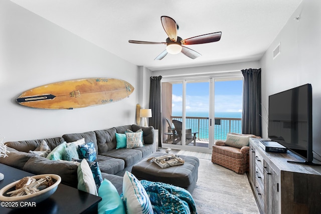 14825 Front Beach Rd Unit 2209, Panama City Beach, FL 32413 - living room featuring ceiling fan and light wood-type flooring