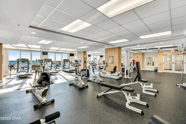 14825 Front Beach Rd Unit 2209, Panama City Beach, FL 32413 - workout area with a paneled ceiling