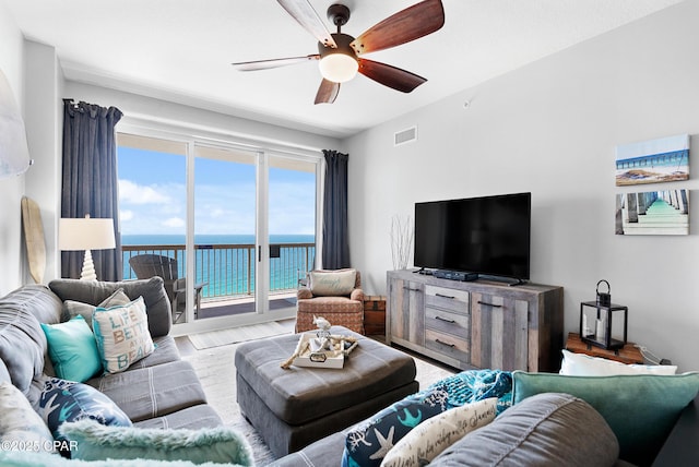 14825 Front Beach Rd Unit 2209, Panama City Beach, FL 32413 - living room featuring wood finished floors and a ceiling fan