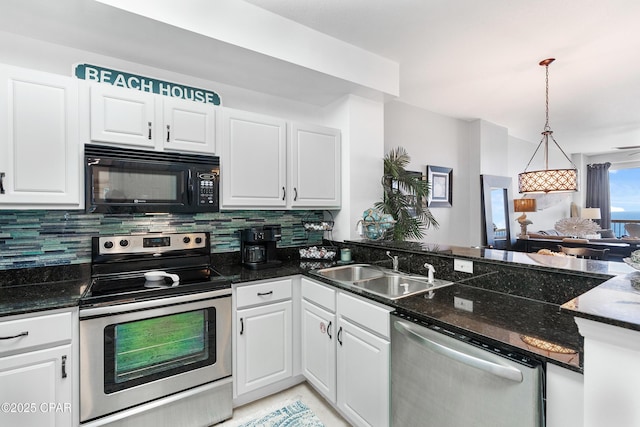 14825 Front Beach Rd Unit 2209, Panama City Beach, FL 32413 - kitchen with stainless steel appliances, a sink, tasteful backsplash, and white cabinetry