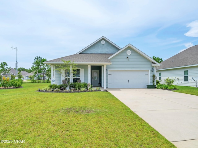133 Stonegate Dr, Santa Rosa Beach, FL 32459 - ranch-style house featuring an attached garage, covered porch, a front yard, and concrete driveway