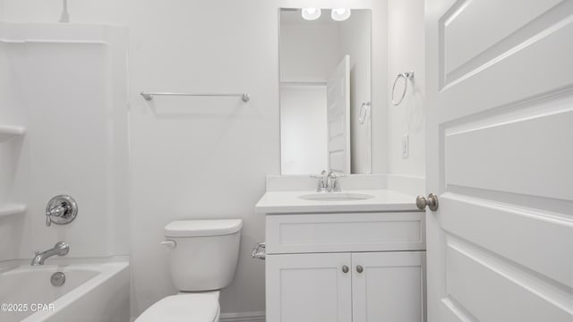 full bath featuring shower / bathing tub combination, toilet, and vanity