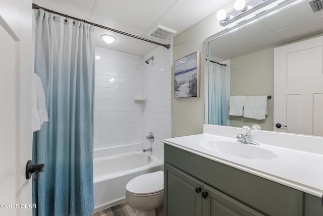 17155 Front Beach Rd Unit E602, Panama City Beach, FL 32413 - bathroom with vanity, shower / bathtub combination with curtain, toilet, and wood finished floors