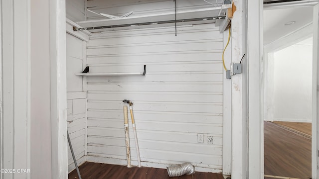 laundry room with dark wood-style floors