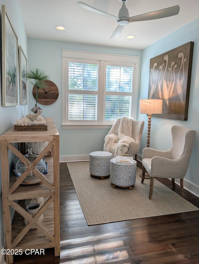 44 E Royal Fern Way, Santa Rosa Beach, FL 32459 - sitting room featuring baseboards, ceiling fan, wood finished floors, and recessed lighting