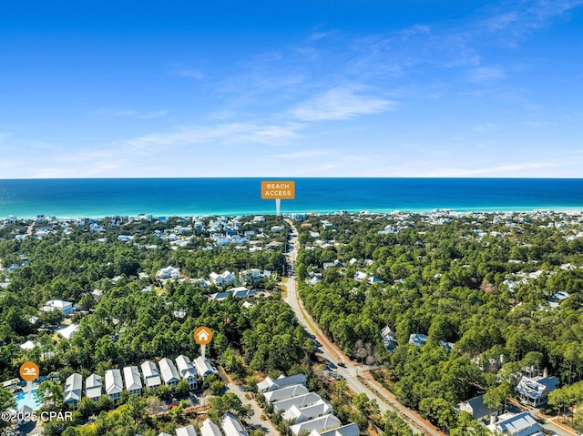 bird's eye view featuring a residential view and a water view