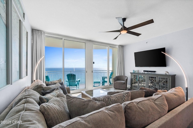 15625 Front Beach Rd Unit 1405, Panama City Beach, FL 32413 - living area featuring a ceiling fan and floor to ceiling windows